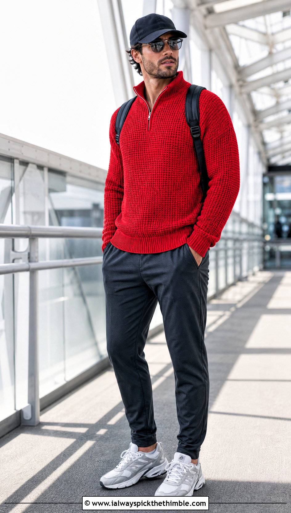 Quarter Zip Crochet Sweater With Track Pants - 20 Easy Crochet Mens Sweater outfit ideas
