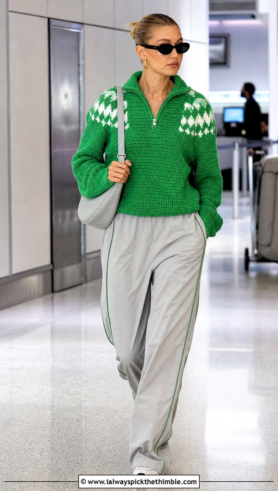 Quarter Zip Nordic Crochet Sweater With Track Pants - 20 nordic crochet sweater outfit ideas