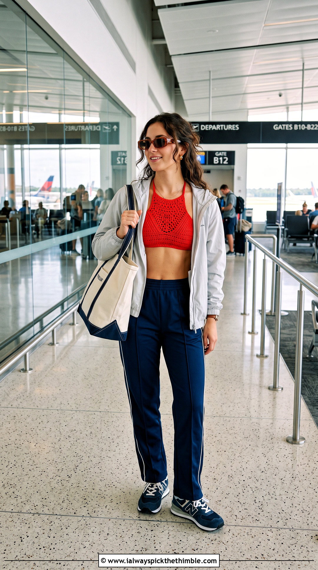 Racerback Crochet Bikini Top With Track Pants - 25 crochet bikinis top outfit ideas