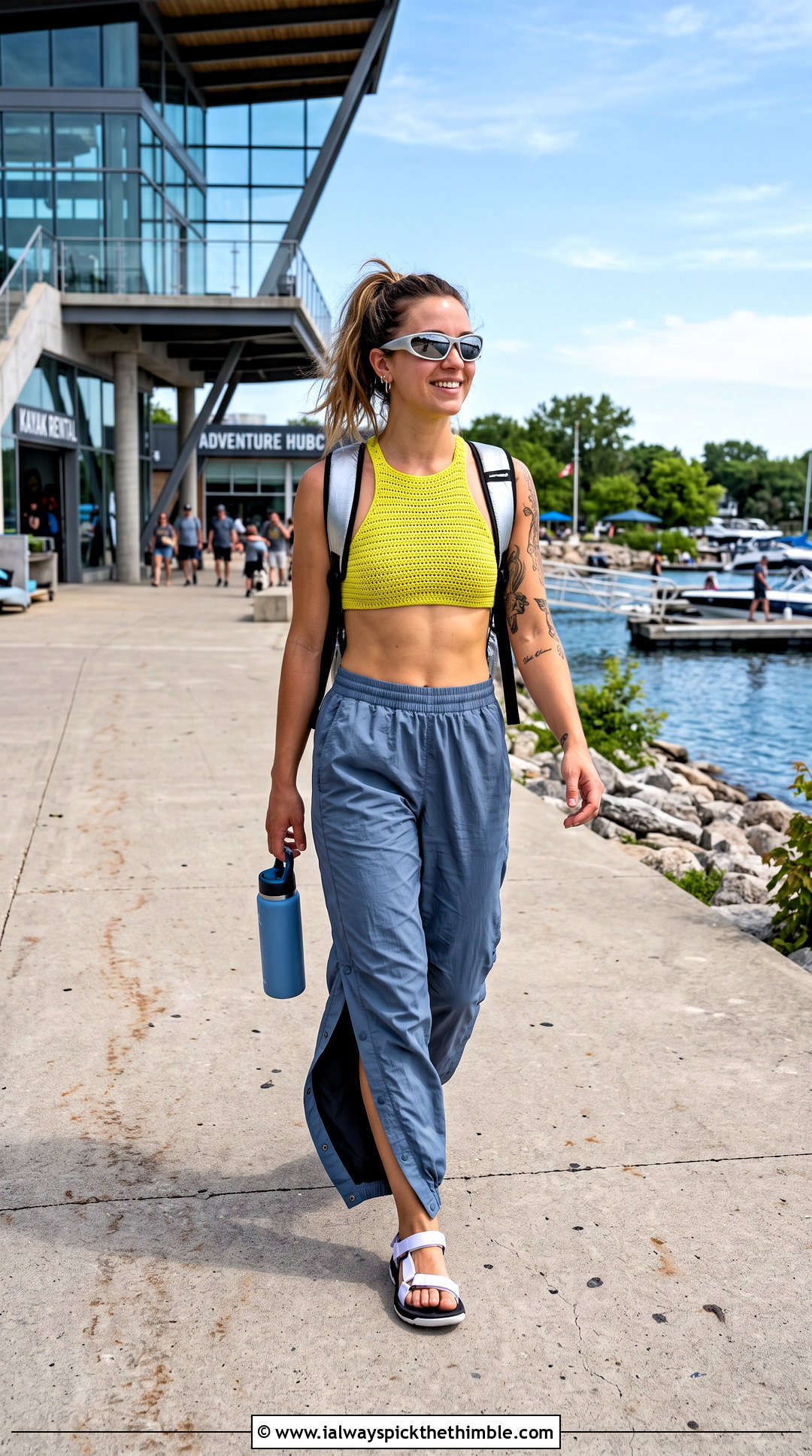 Racerback Crochet Bikini With Track Pants - 20 boho crochet bikinis outfit ideas