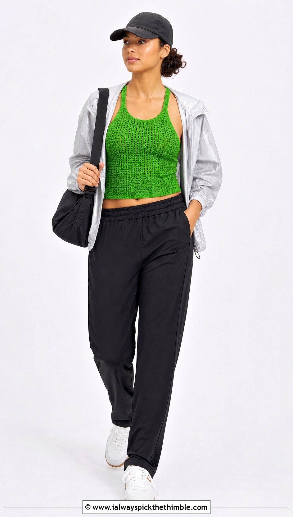 Racerback Crochet Camisole With Track Pants - 25 crochet camisole outfit ideas