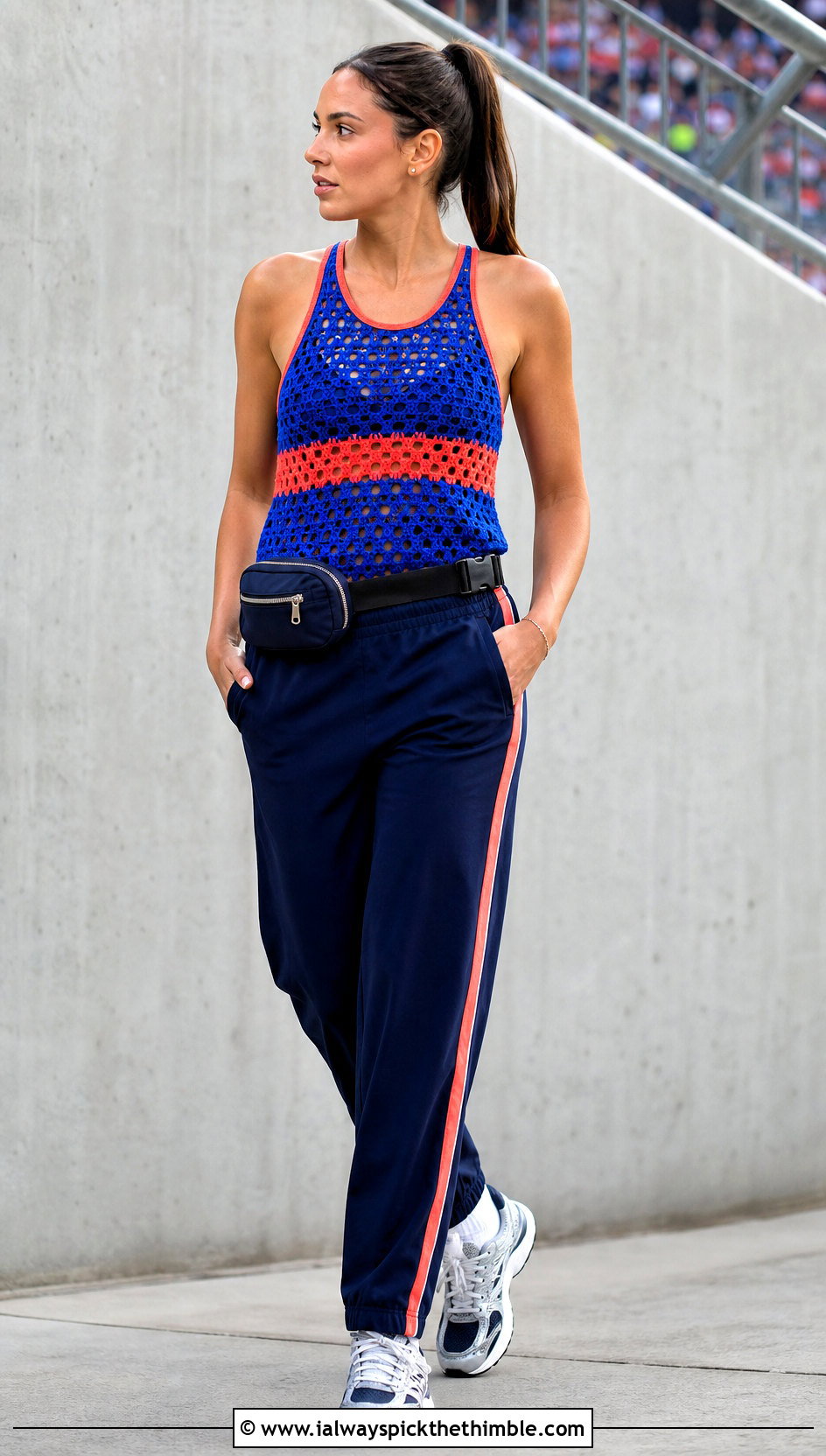 Racerback Crochet Game Day Tank With Track Pants - 20 Crochet Game Day Top outfit ideas