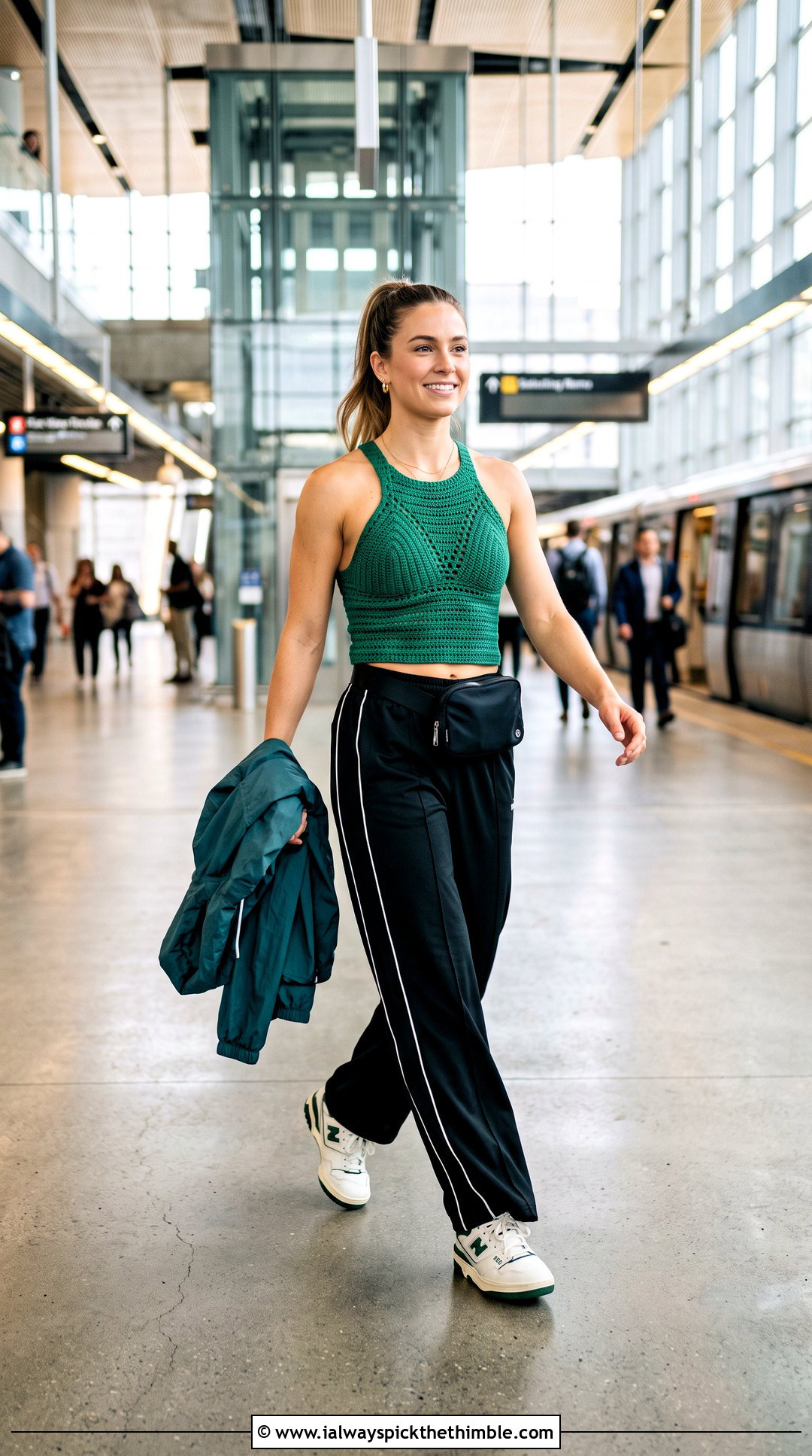 Racerback Cup Crochet Top With Track Pants - 25 crochet cup top outfit ideas