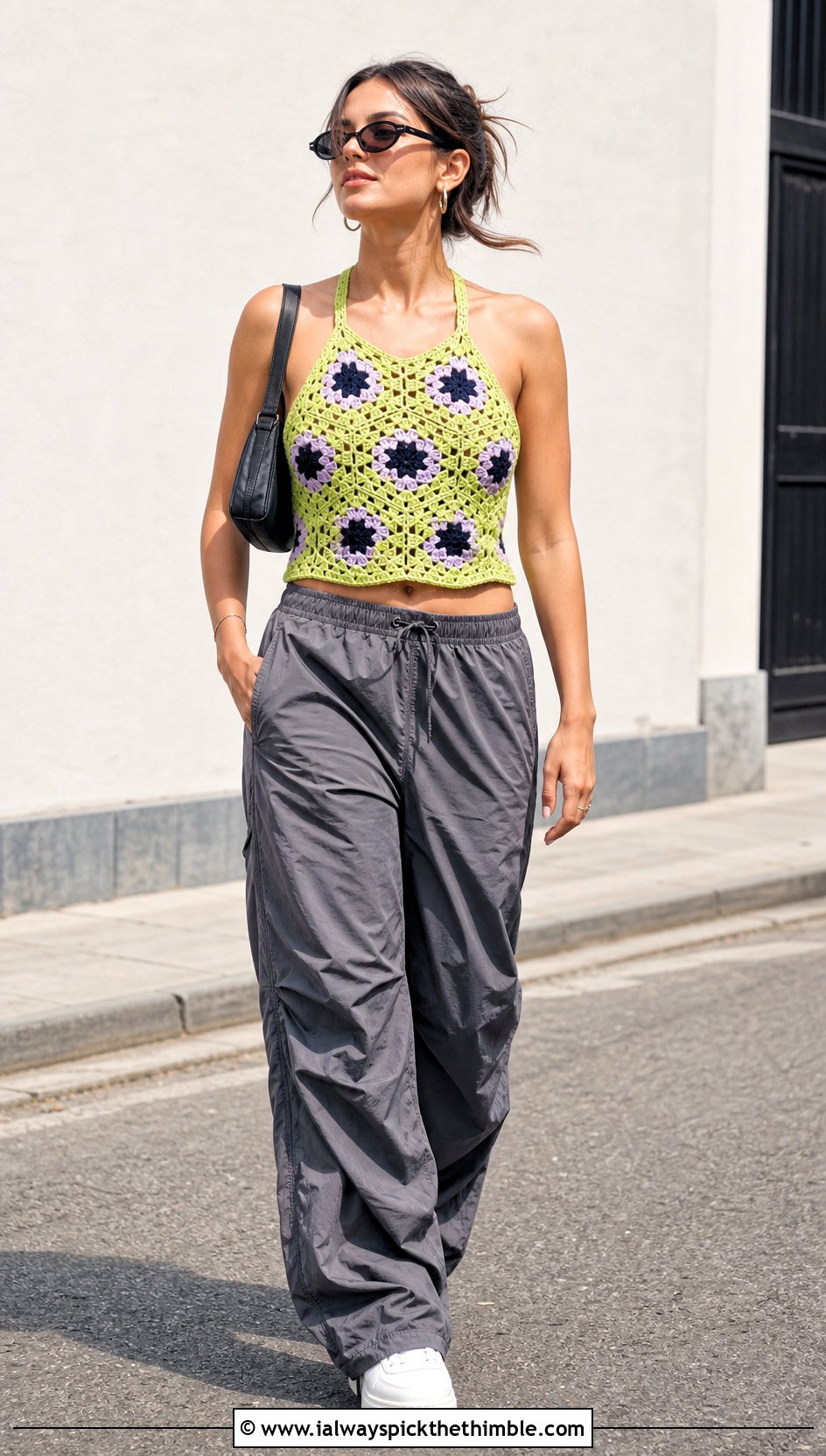 Racerback Granny Square Top With Parachute Pants - 25 granny square tops outfit ideas