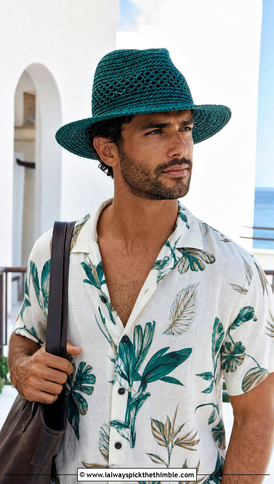Raffia Crochet Brimmed Hat With Resort Shirt - 25 mens crochet hat outfit ideas