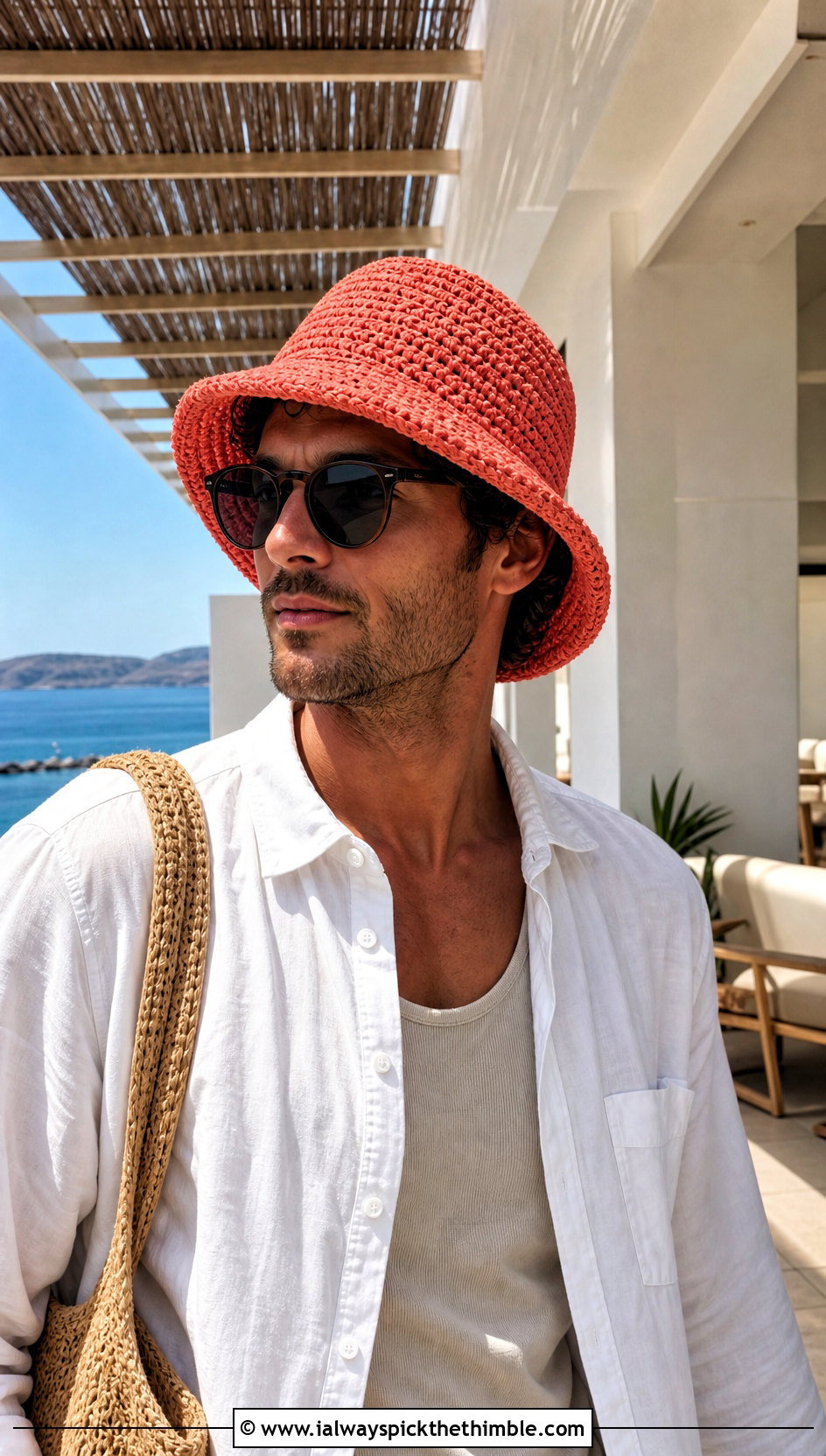 Raffia Crochet Bucket Hat With Linen Shirt And Drawstring Pants - 25 crochet hat for men outfit ideas