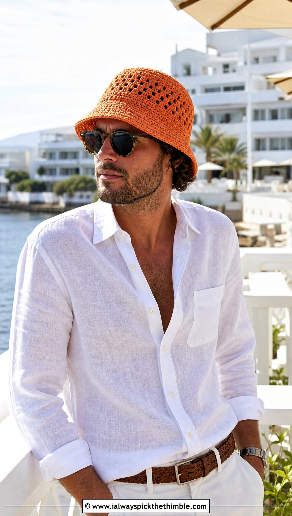 Raffia Crochet Bucket Hat With Resort Outfit - 20 crochet hat ideas for men