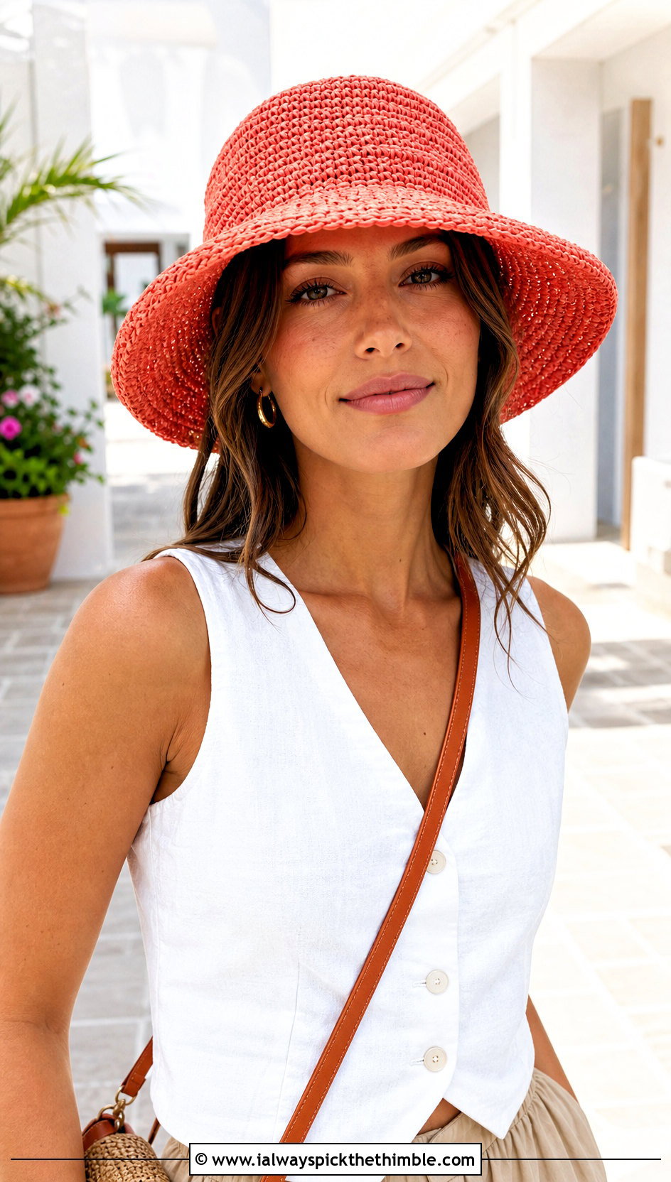 Raffia Crochet Hat With Linen Set - 20 Easy Crochet Womens Hat outfit ideas
