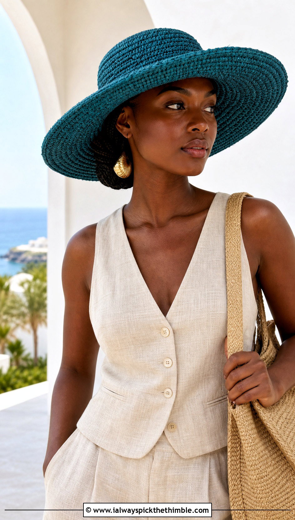 Raffia Crochet Sun Hat With Linen Pants - 20 crochet hats black women outfit ideas
