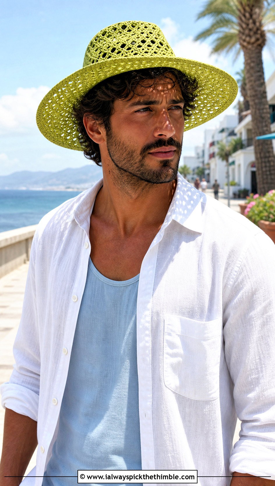 Raffia Crochet Sun Hat With Resort Shirt - 25 mens crochet hats outfit ideas