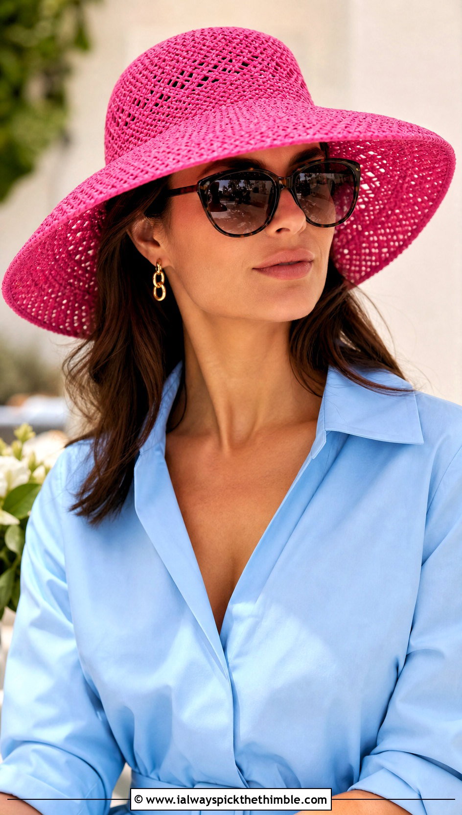 Raffia Crochet Sun Hat With Shirt Dress And Sandals - 25 crochet hat outfit ideas