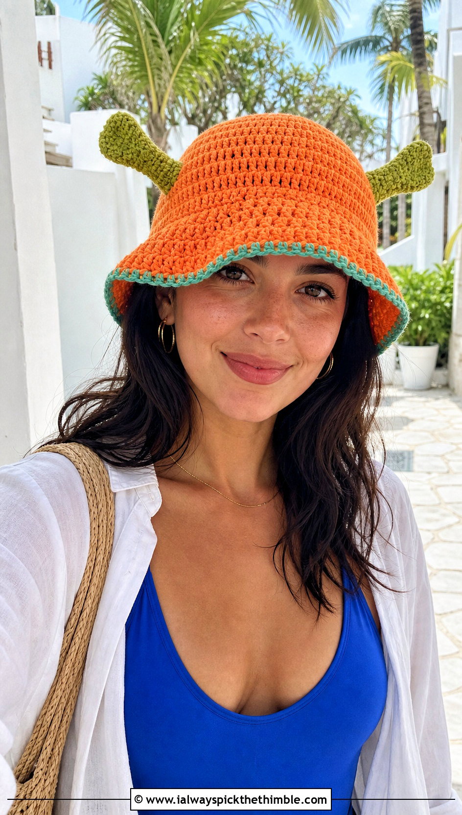 Raffia Shrek Crochet Bucket Hat With Beach Outfit - 20 shrek crochet bucket hat outfit ideas