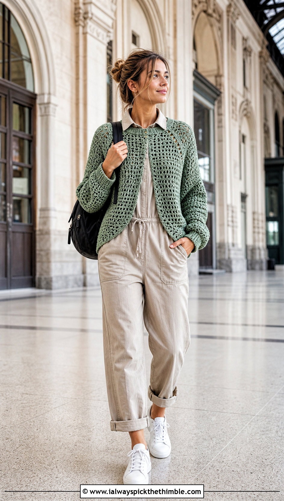 Raglan Crochet Boho Sweater With Utility Jumpsuit - 20 crochet boho sweater outfit ideas
