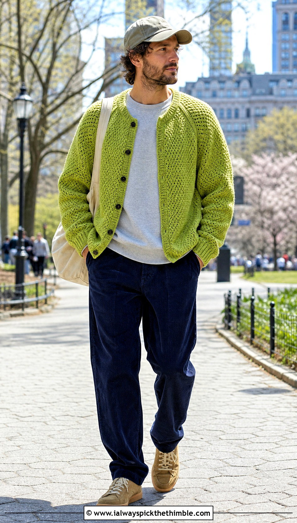Raglan Crochet Cardigan With Sweatshirt And Corduroy Pants - 25 mens crochet cardigan outfit ideas