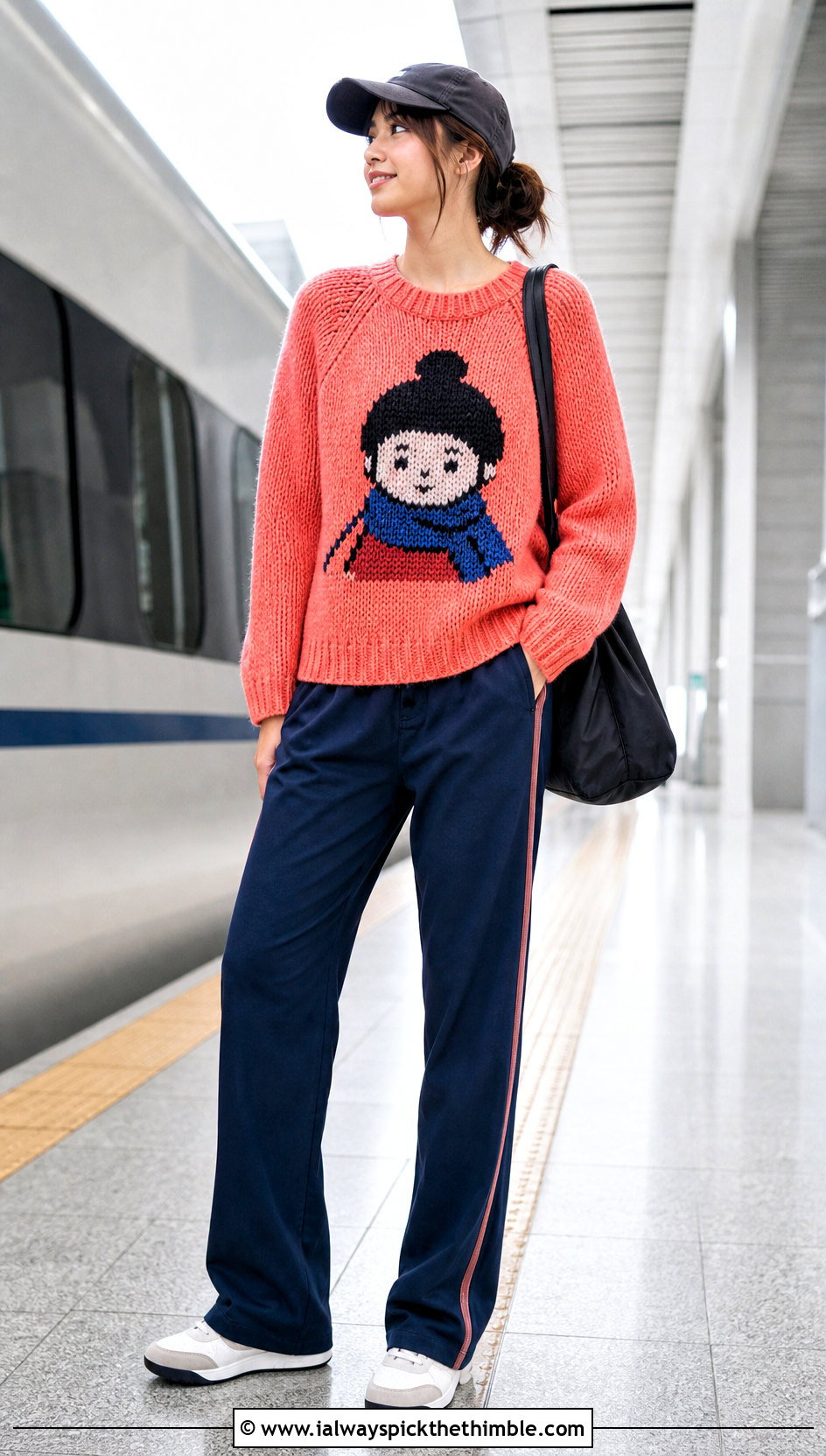 Raglan Crochet Character Sweater With Track Pants - 20 Crochet Character Sweater outfit ideas
