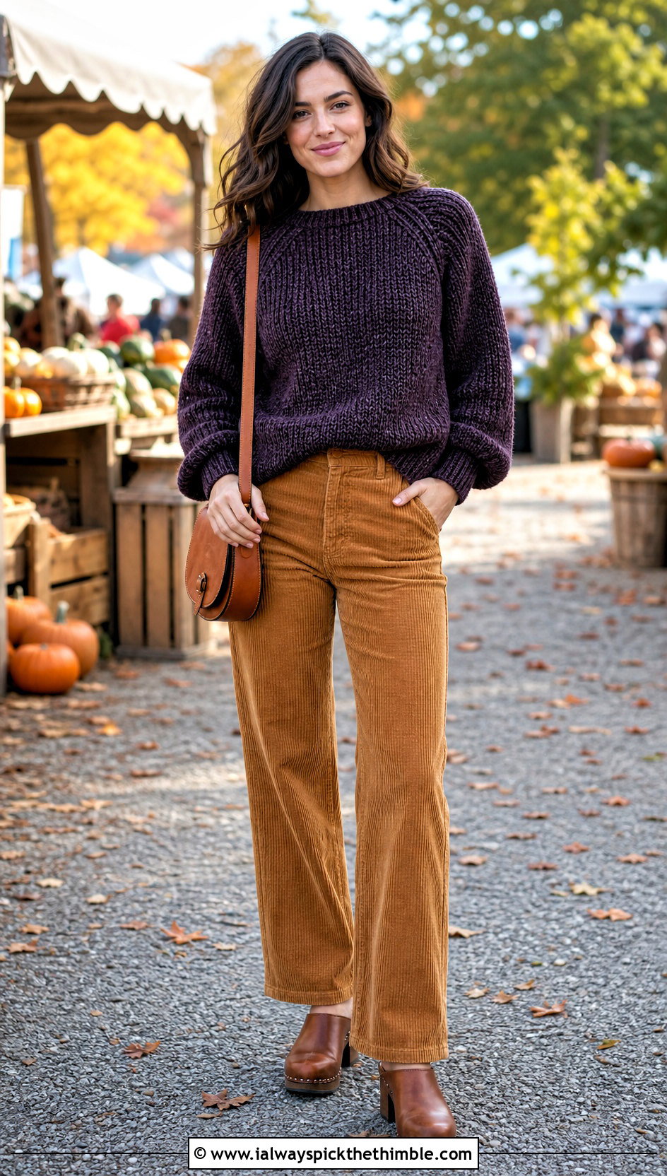 Raglan Crochet Chenille Sweater With Corduroy Pants - 20 crochet chenille sweater outfit ideas