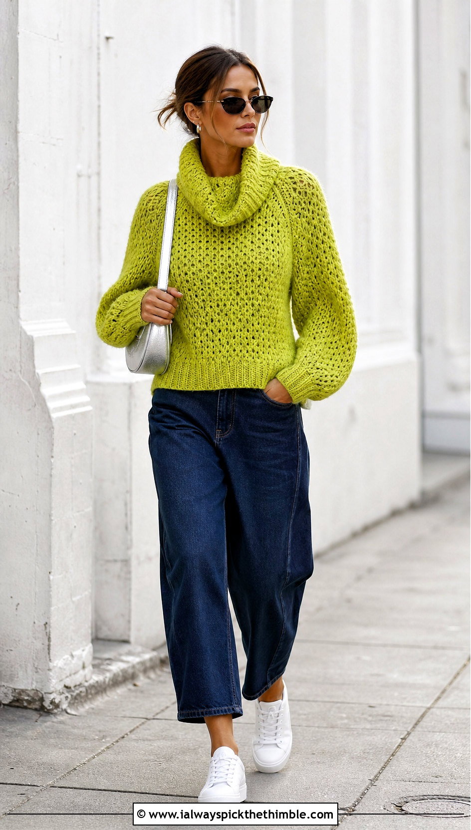 Raglan Crochet Cowl Neck Sweater With Barrel Jeans - 20 Crochet Cowl Neck Sweater outfit ideas