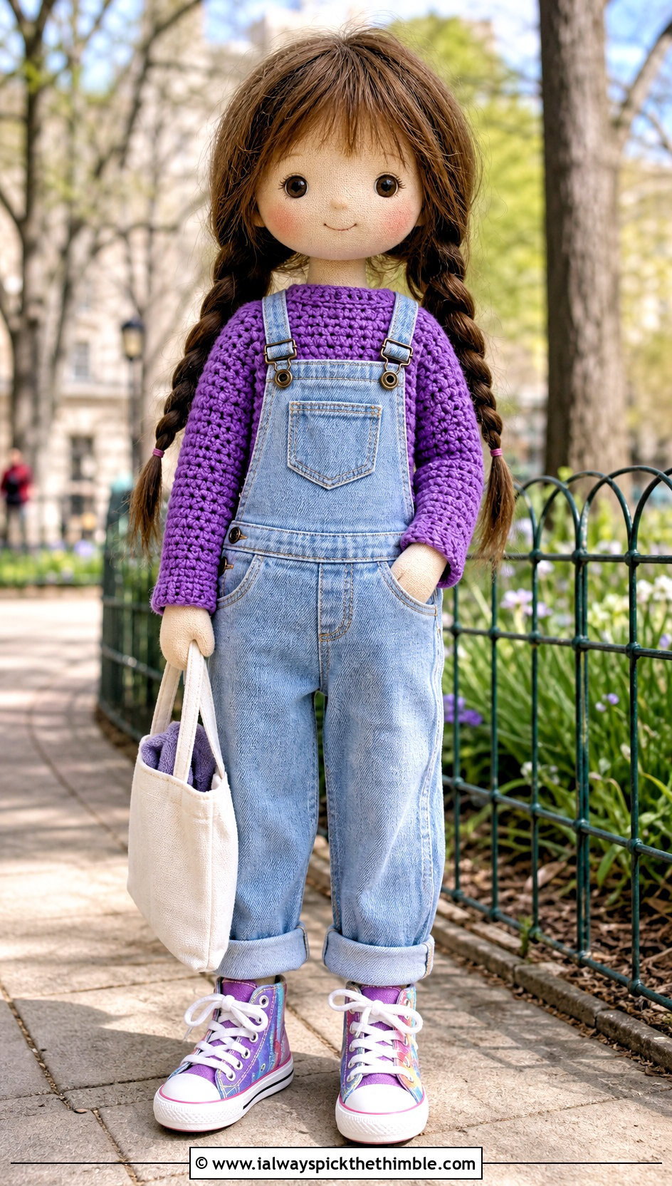 Raglan Crochet Doll Sweater With Denim Overalls - 20 Crochet Sweater For Dolls outfit ideas
