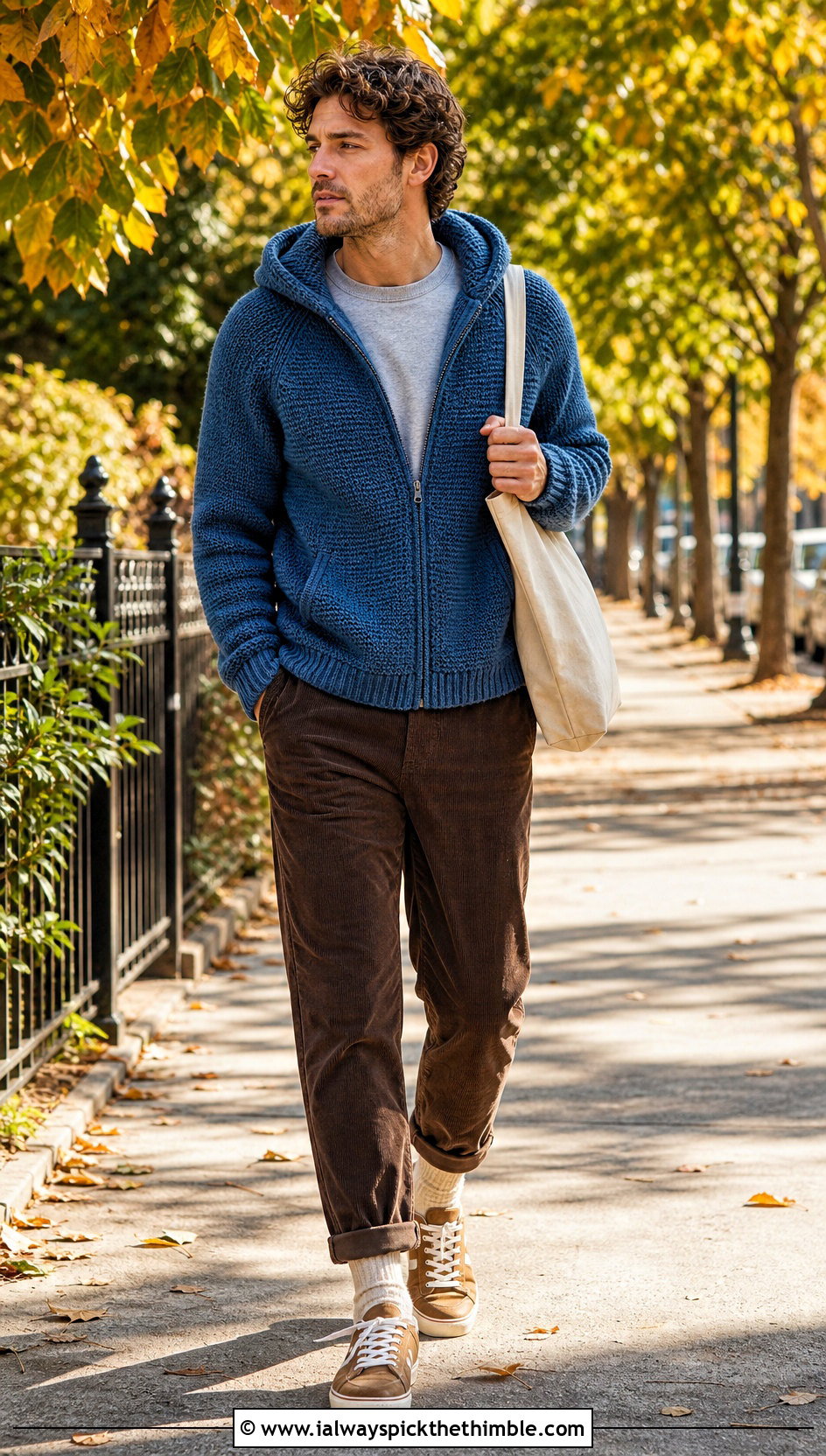 Raglan Crochet Hoodie With Corduroy Pants - 20 crochet mens hoodie outfit ideas