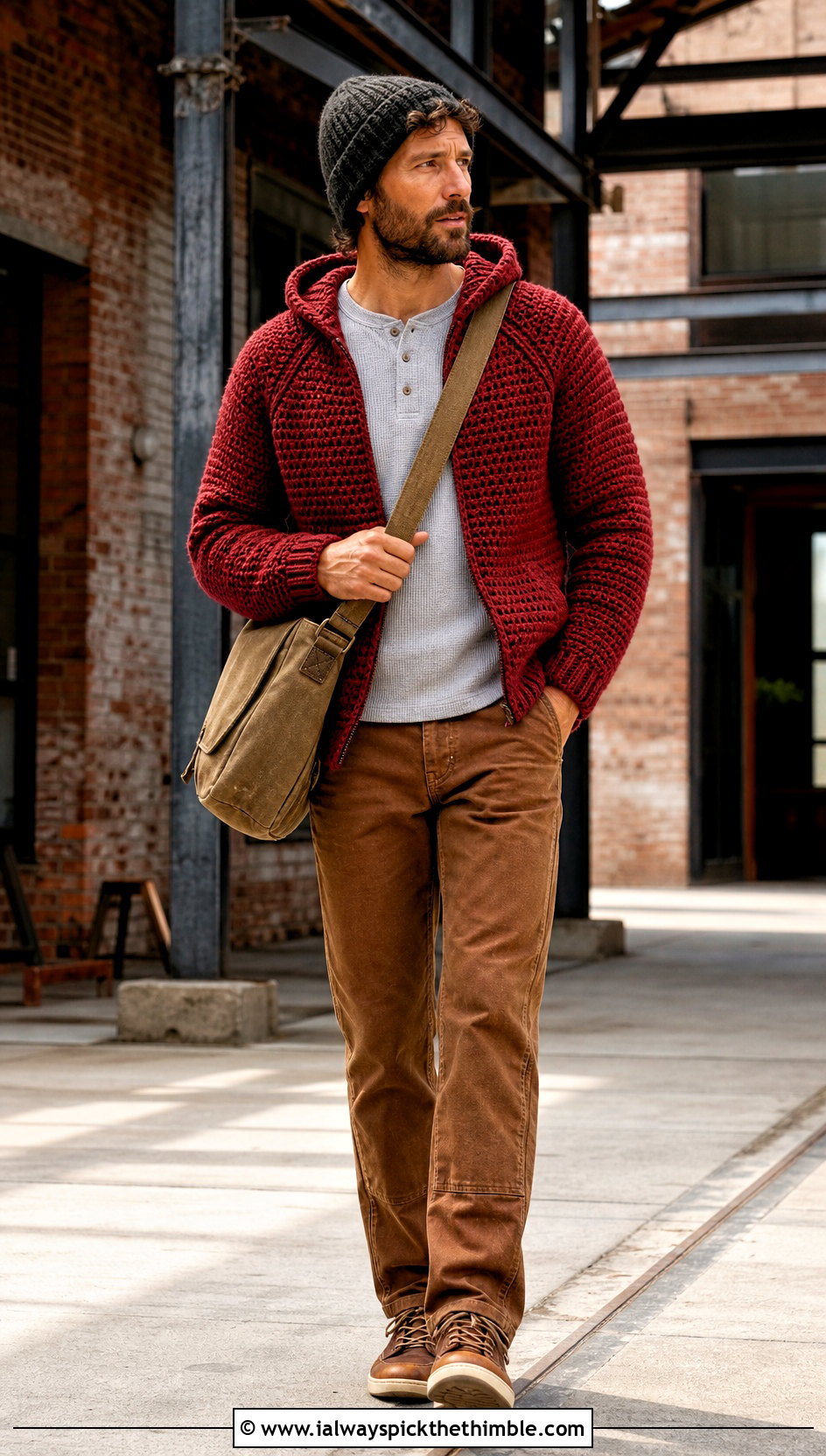 Raglan Crochet Hoodie With Workwear Pants - 20 Crochet Hoodies For Men outfit ideas
