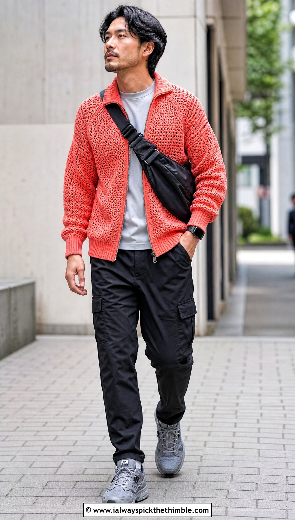 Raglan Crochet Jacket With Technical Cargo Pants - 15 Crochet Mens Jacket outfit ideas