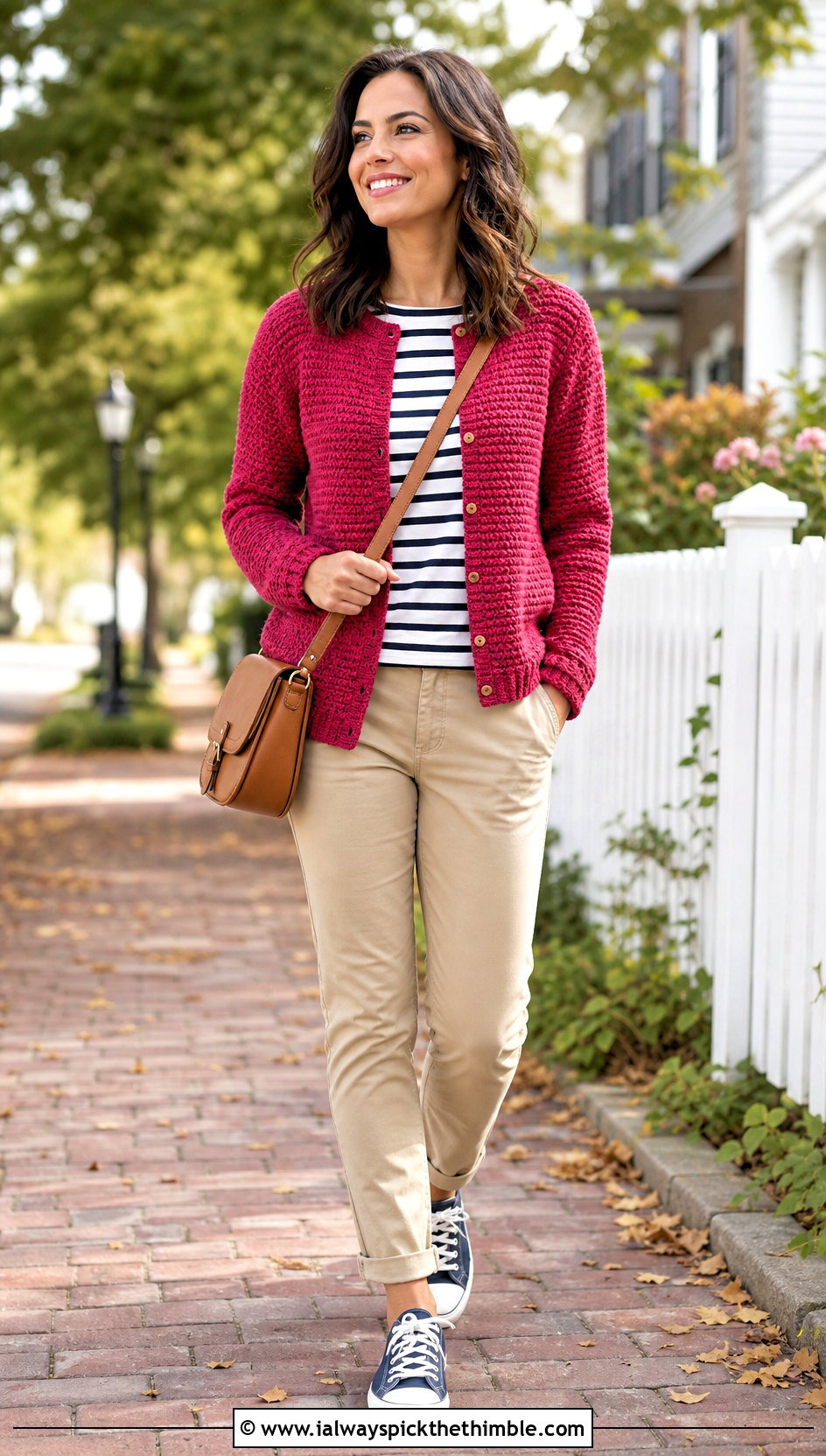 Raglan Crochet Moss Stitch Cardigan With Chino Pants - 20 crochet moss stitch cardigan outfit ideas