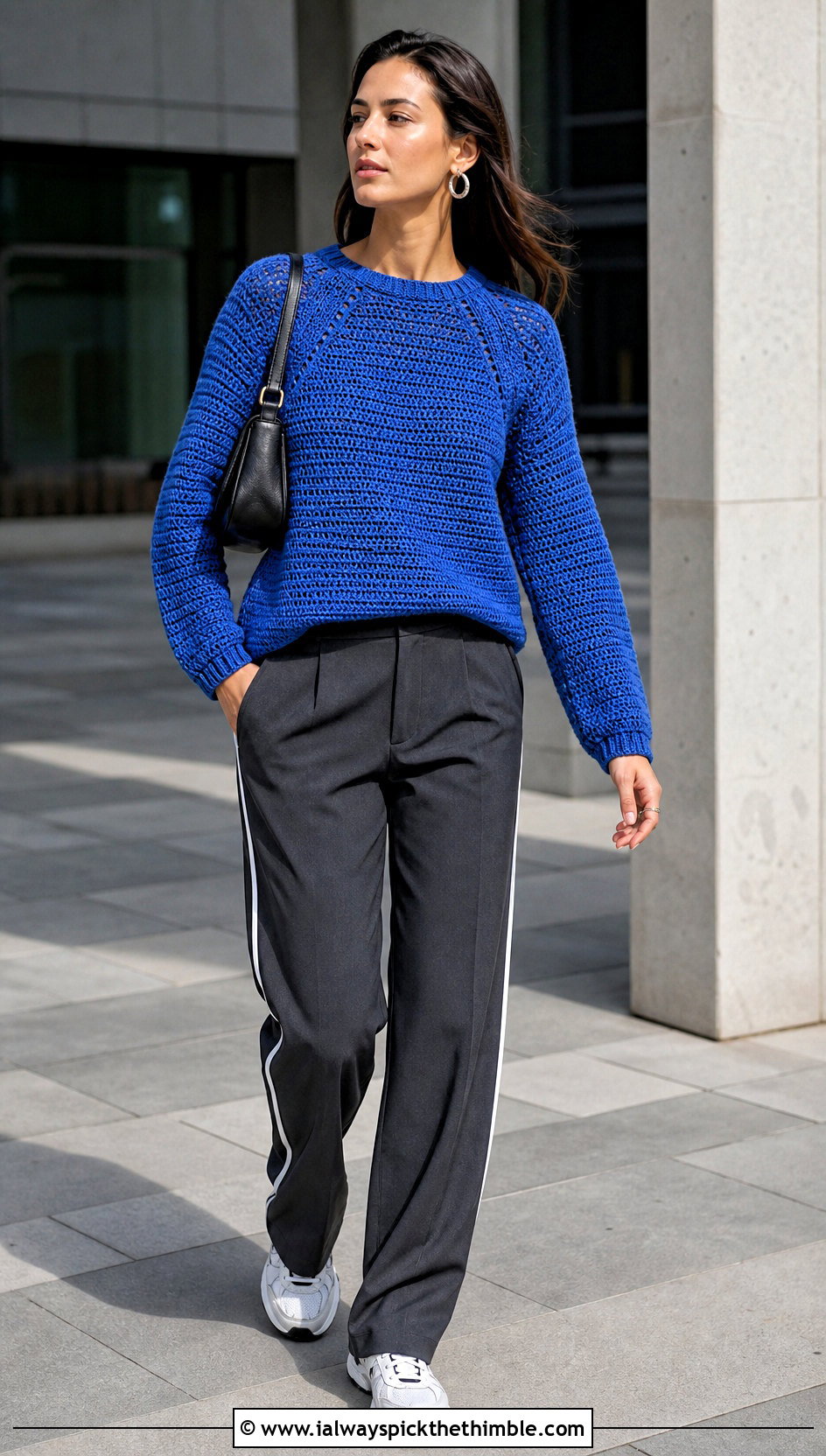 Raglan Crochet Pullover With Track Pants - 15 Sweaters To Crochet For Women outfit ideas