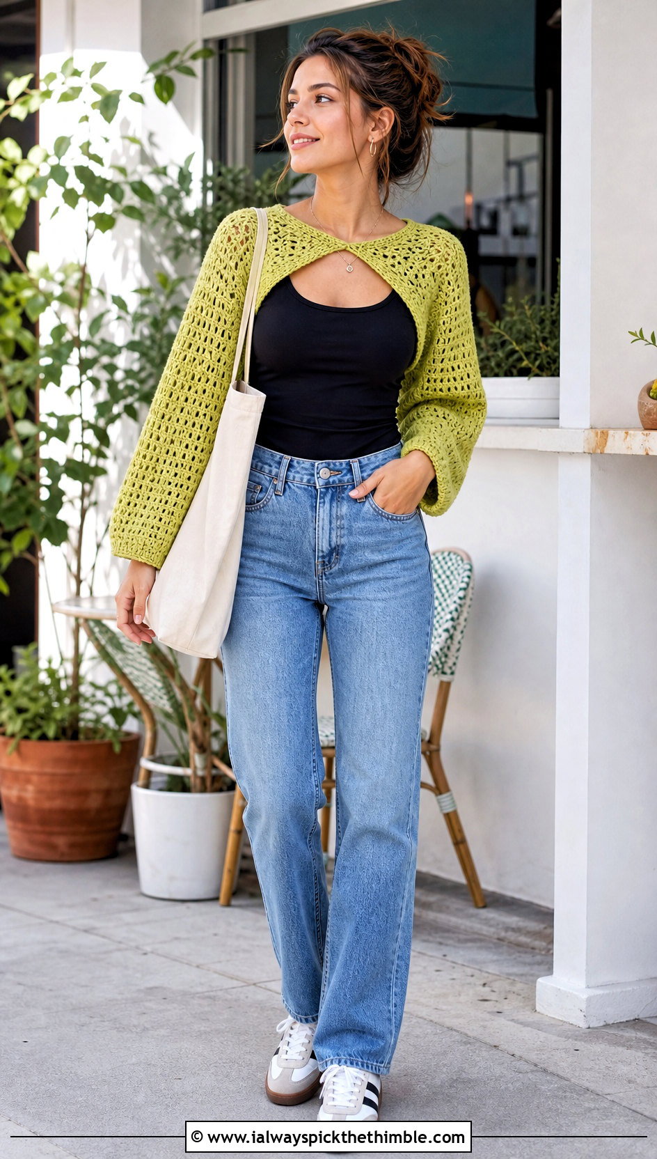 Raglan Crochet Shrug With Straight Leg Jeans - 20 crochet sweater sleeves outfit ideas