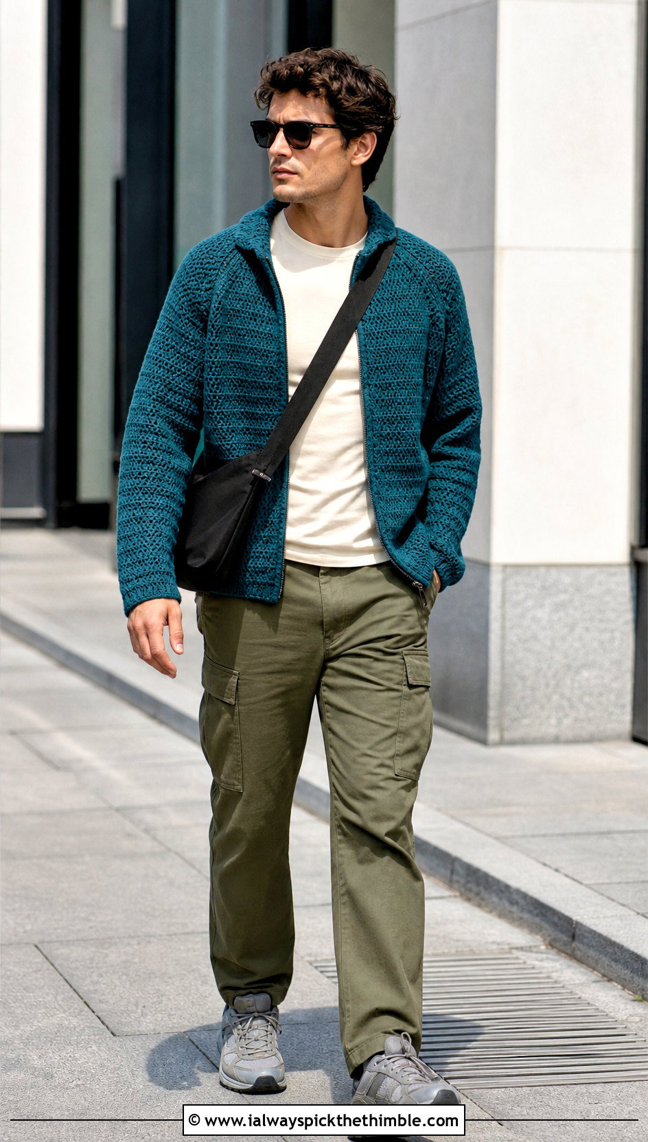 Raglan Crochet Sweater With Cargo Pants - 20 man crochet sweater outfit ideas