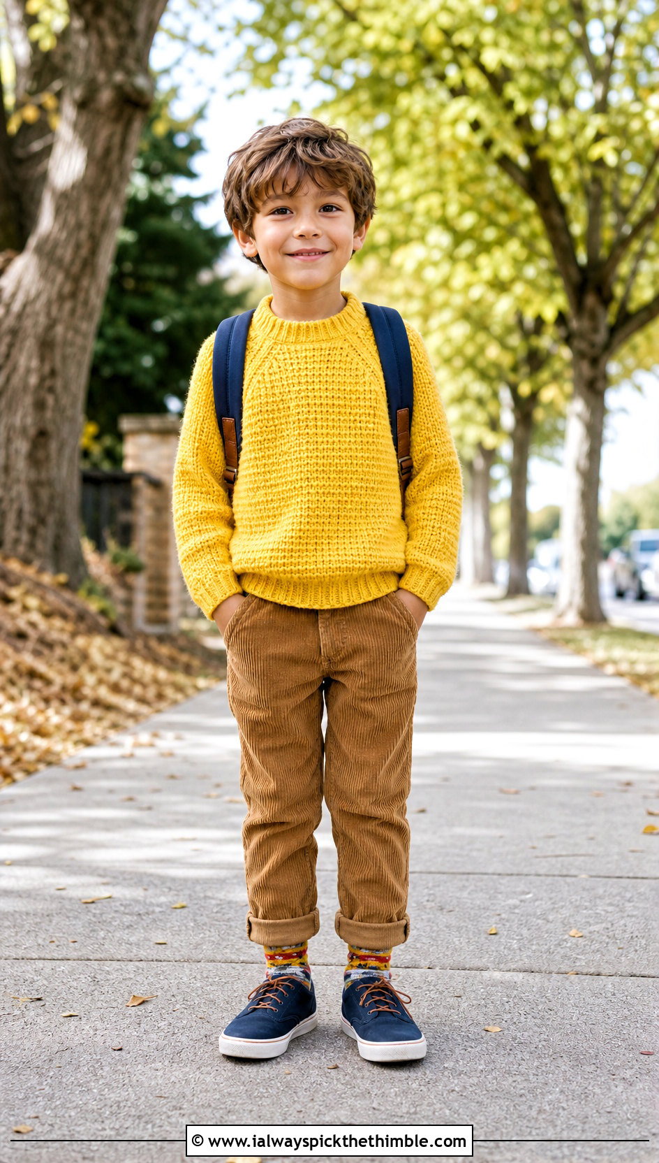 Raglan Crochet Sweater With Corduroy Pants - 15 Crochet Childs Sweater outfit ideas