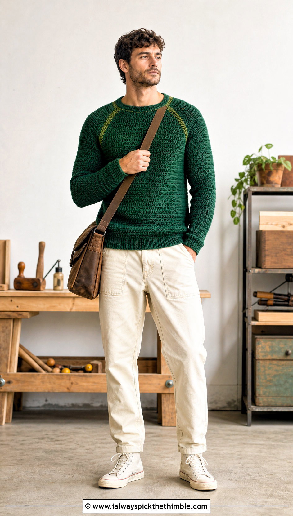 Raglan Crochet Sweater With Fatigue Pants - 25 men crochet sweater outfit ideas