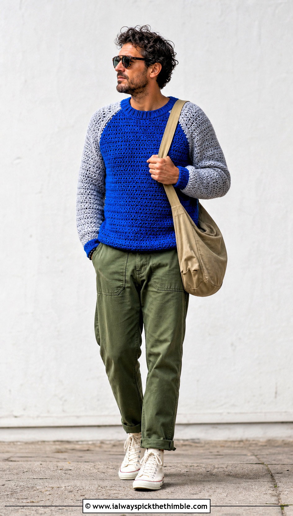 Raglan Crochet Sweater With Fatigue Pants - 25 crochet sweater for men outfit ideas