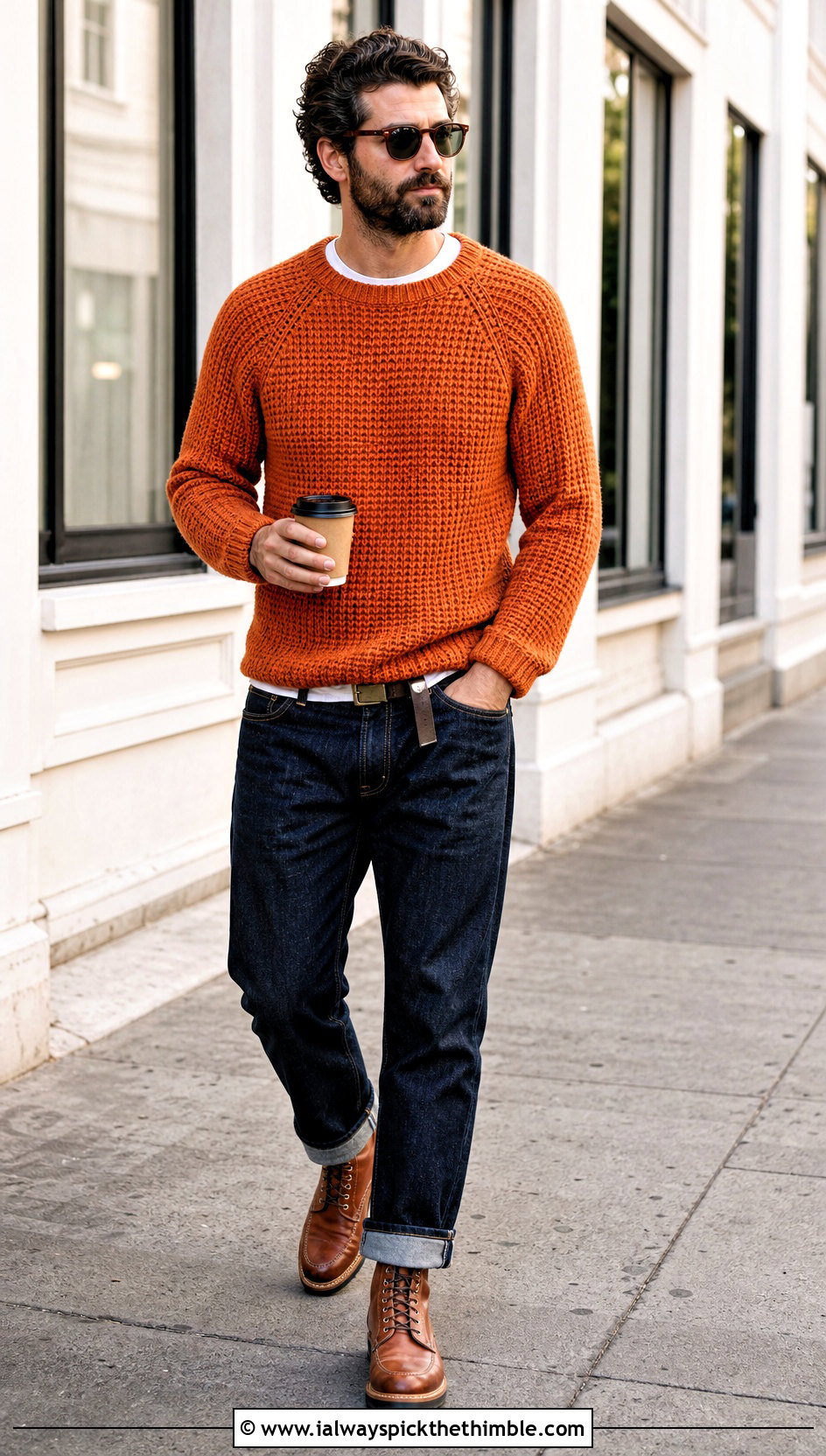 Raglan Crochet Sweater With Selvedge Denim - 25 crochet mens sweater outfit ideas