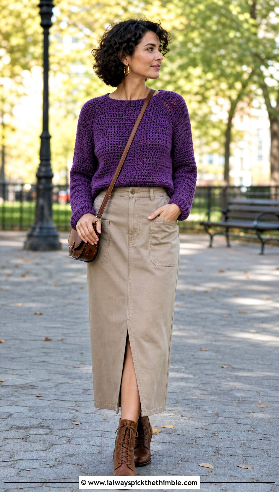Raglan Crochet Sweater With Utility Midi Skirt - 20 Easy Crochet Sweater For Women outfit ideas