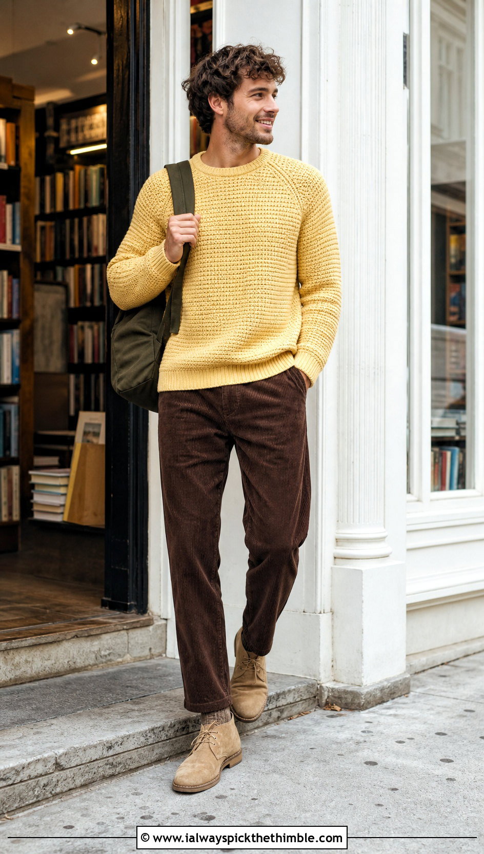 Raglan Mens Crochet Sweater With Corduroy Pants - 25 mens crochet sweater outfit ideas