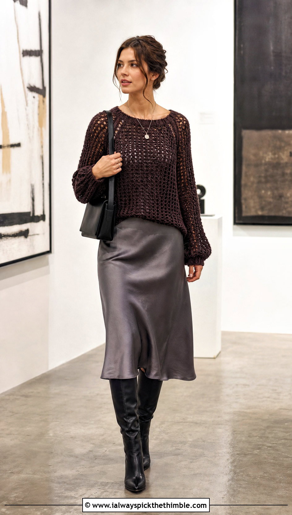 Raglan Rustic Crochet Sweater Over A Slip Dress - 15 Rustic Crochet Sweater outfit ideas