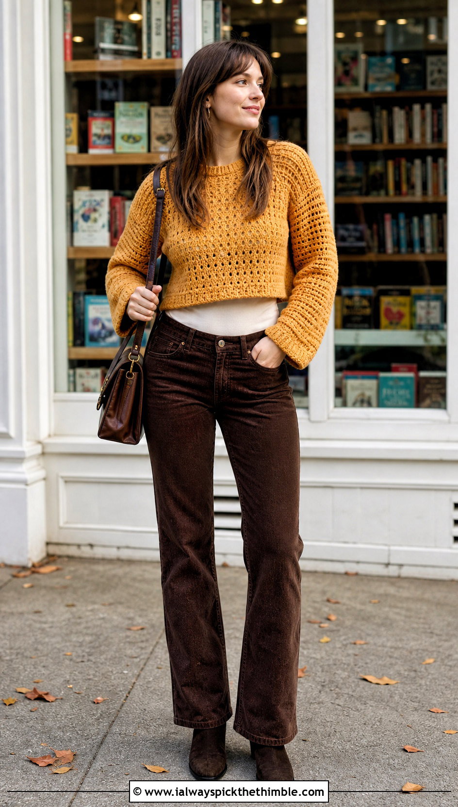 Raglan Sleeve Cropped Crochet Sweater With Corduroy Pants - 20 Easy Crochet Cropped Sweater outfit ideas
