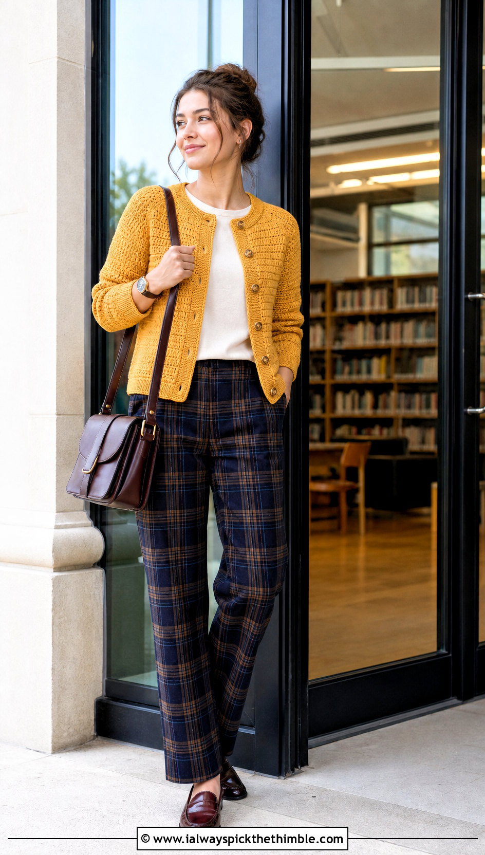 Raglan Sport Weight Crochet Cardigan With Plaid Trousers - 20 Crochet Cardigan Sport Weight Yarn outfit ideas