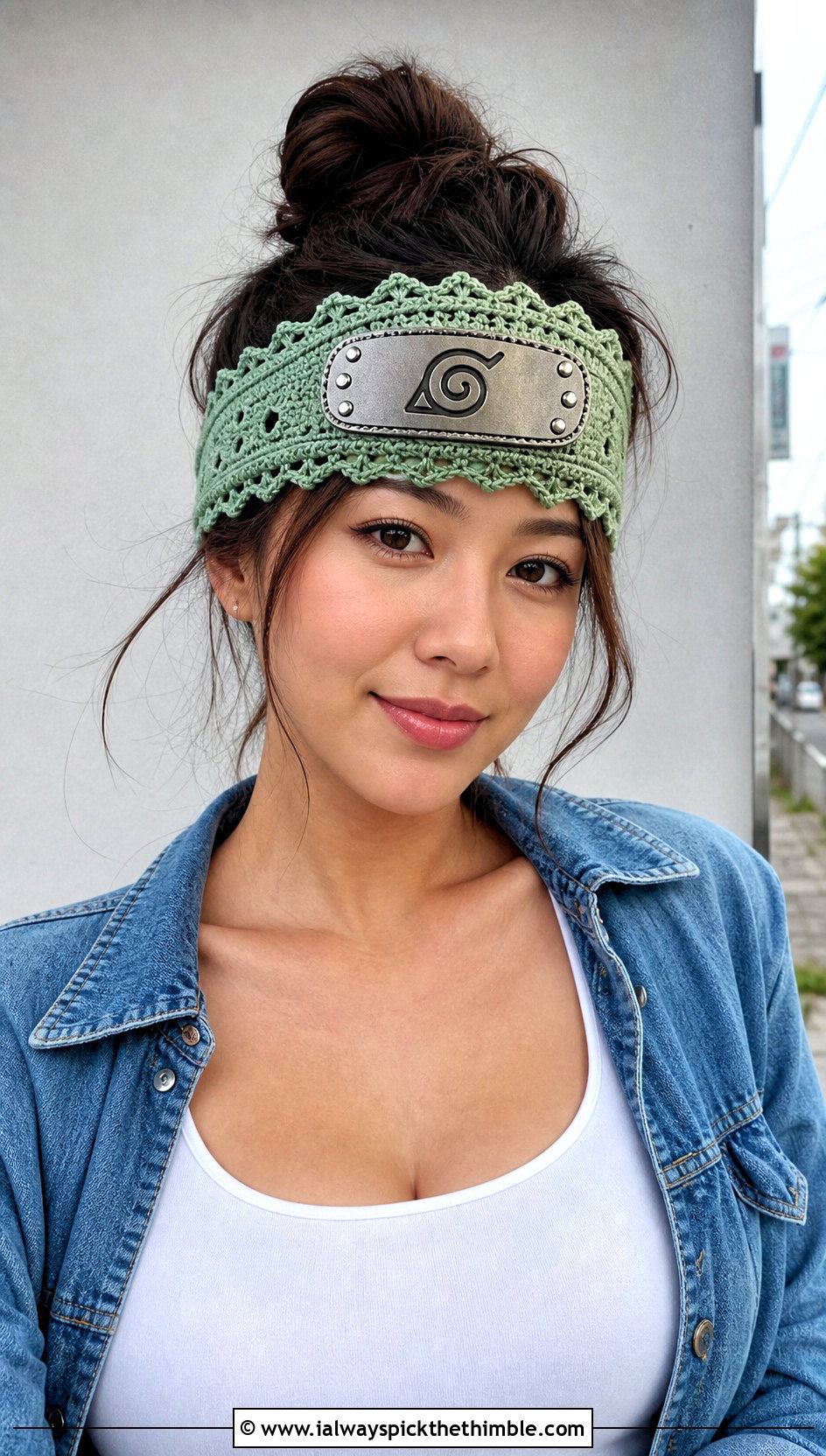 Rain Village Lace Edge Crochet Naruto Headband With Denim Set - 20 crochet naruto headband outfit ideas