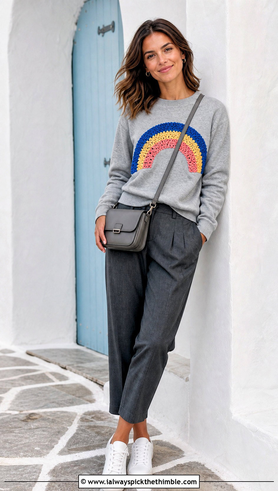 Rainbow Crochet Patch Sweatshirt Outfit - 20 crochet patches on clothes and outfit ideas