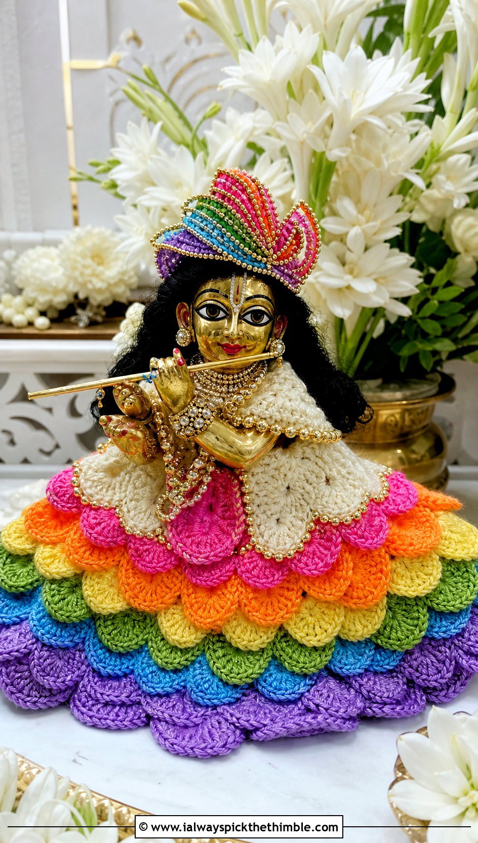 Rainbow Scallop Crochet Krishna Dress With Beaded Mukut - 25 crochet krishna dress outfit ideas