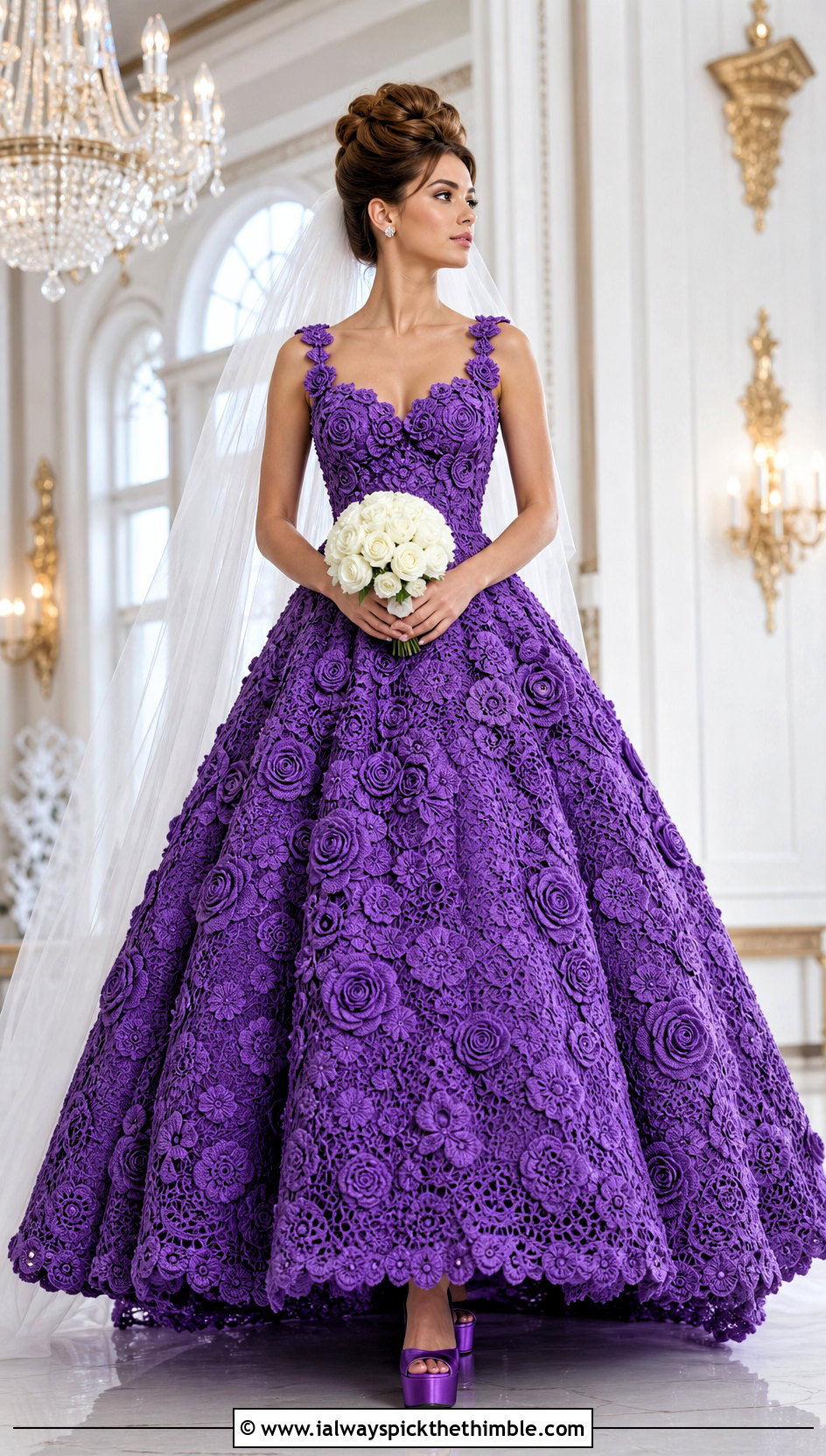 Raised Rose Ball Gown Wedding Dress - 20 irish lace crochet wedding dress outfit ideas