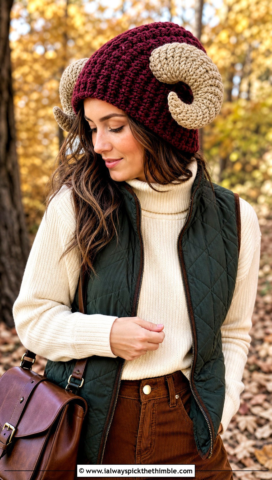 Ram Horn Crochet Hat With Fall Layered Outfit - 20 funny crochet hat outfit ideas