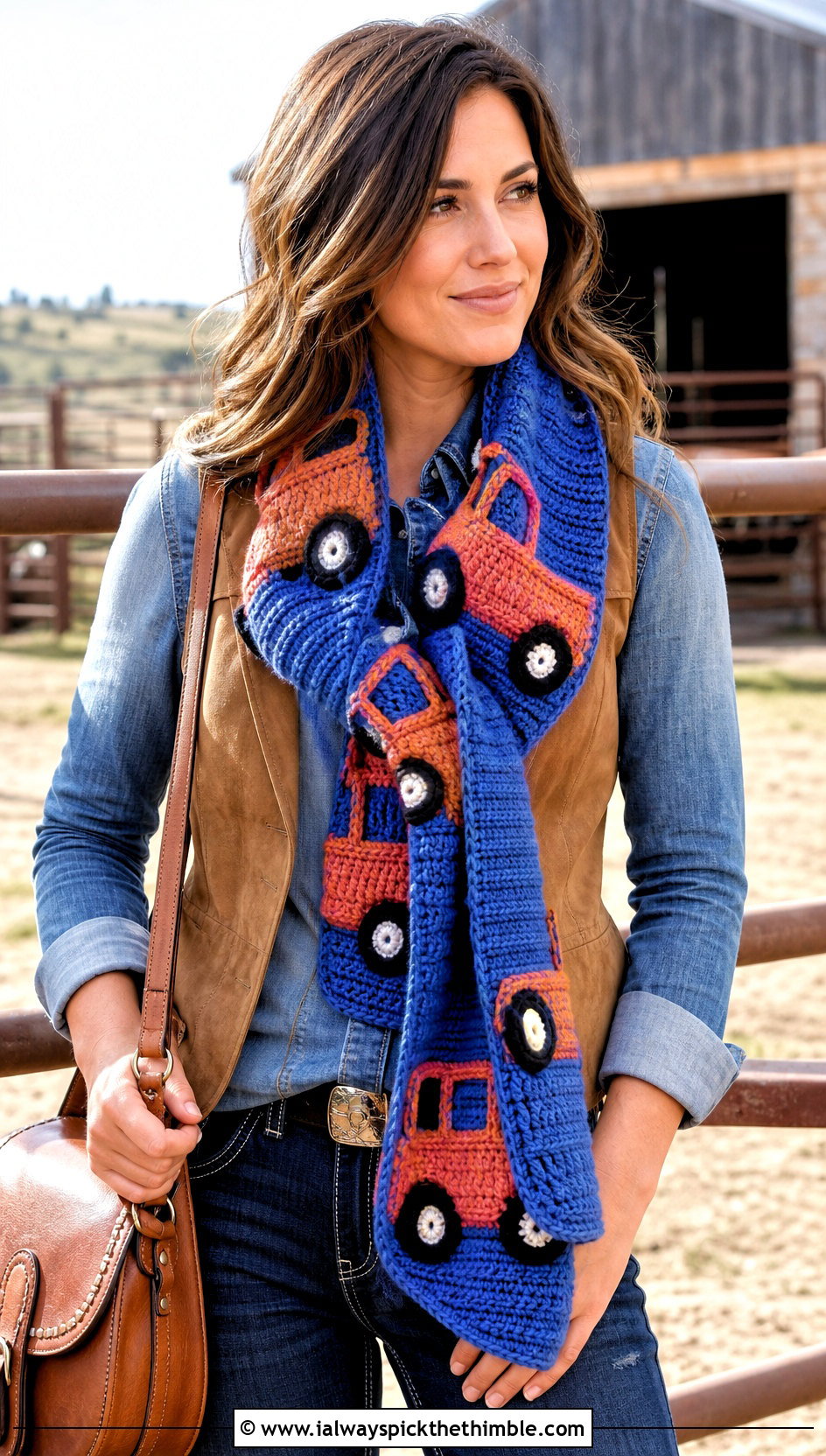 Ranch Pickup Truck Crochet Scarf With Western Outfit - 20 Crochet Truck Scarf outfit ideas