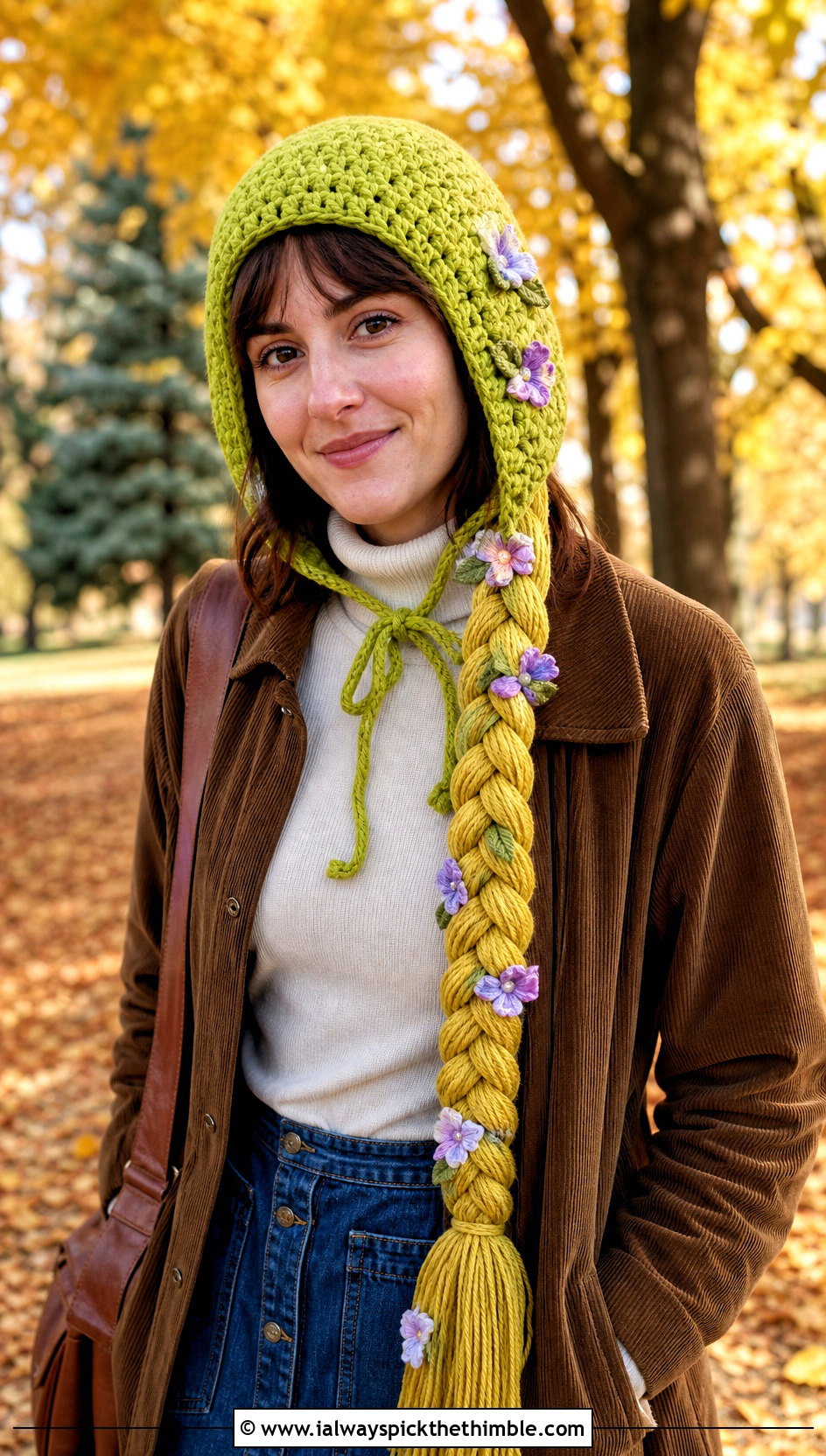 Rapunzel Braid Earflap Hat With Corduroy Layers - 20 disney crochet hat outfit ideas