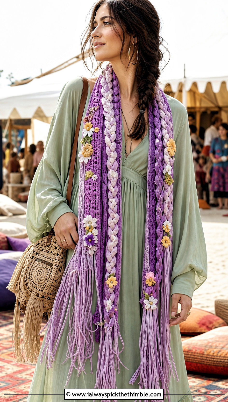 Rapunzel Braided Fringe Crochet Disney Scarf With Boho Maxi Dress - 20 Crochet Disney Scarf outfit ideas