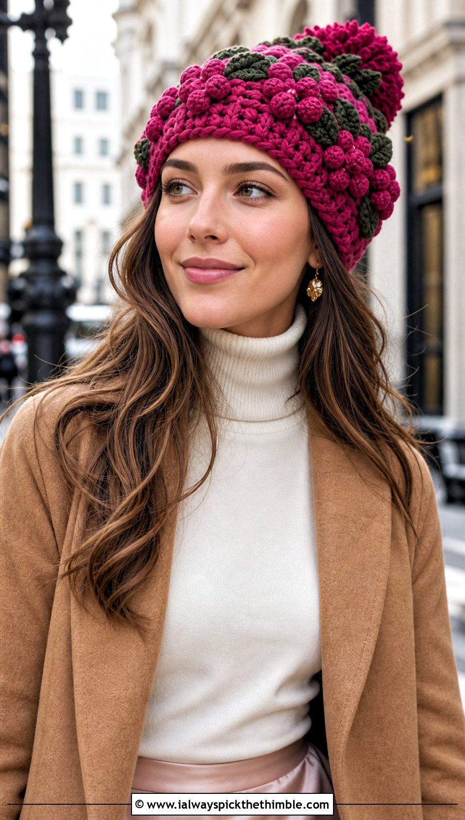Raspberry Crochet Beanie With Satin Skirt - 20 crochet fruit beanie outfit ideas