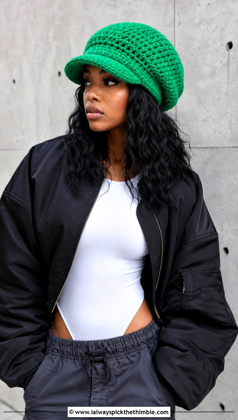 Rasta Inspired Slouchy Crochet Newsboy Hat With Bomber And Parachute Pants - 20 newsboy crochet hat outfit ideas