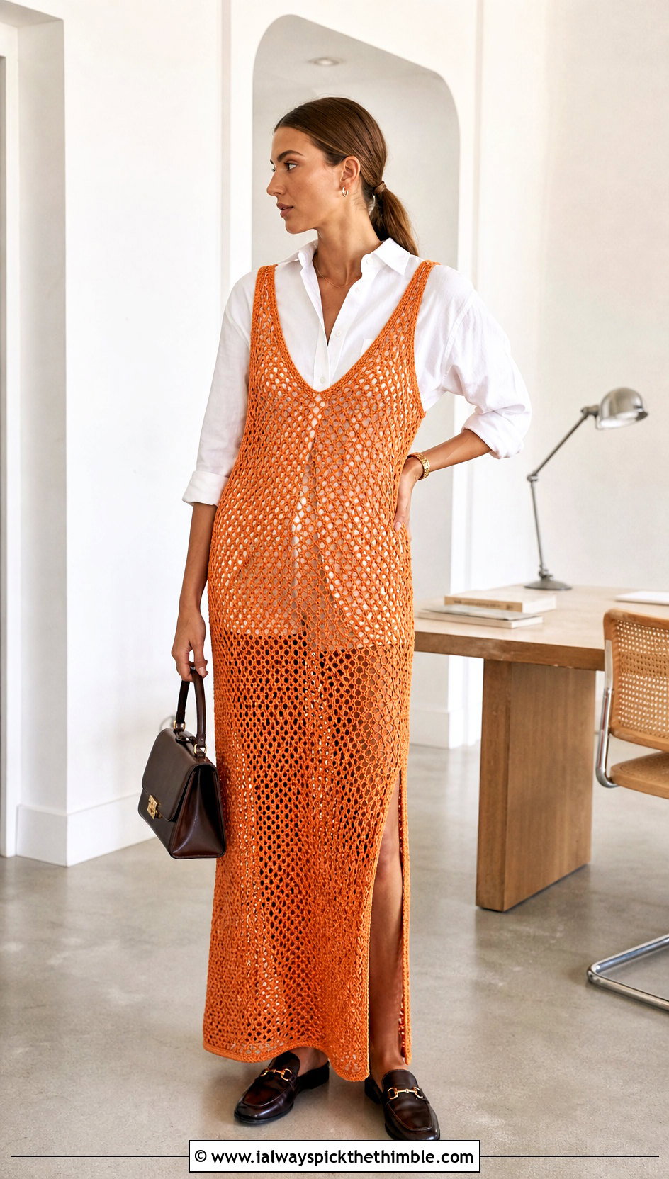 Rat And Boa Mazzini Crochet Maxi Dress With Button Down Shirt And Loafers - 15 rat and boa crochet dress outfit ideas