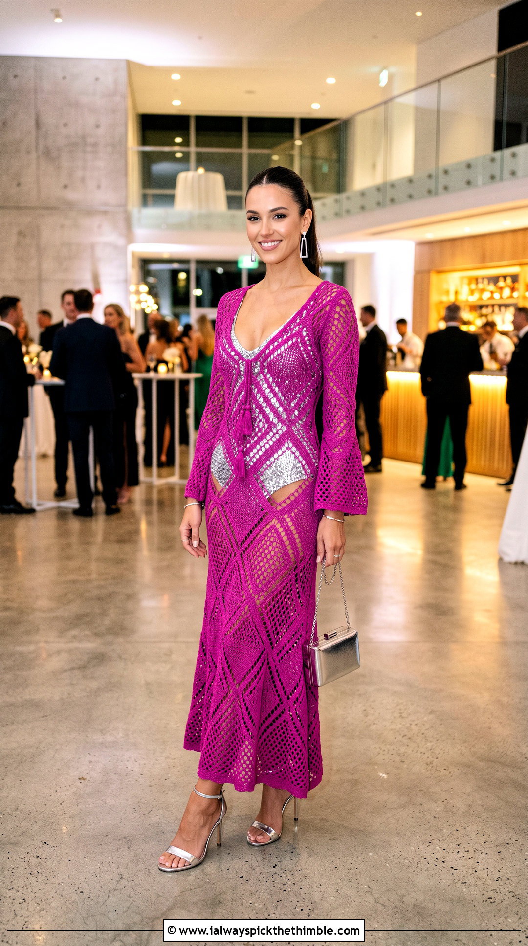Rat And Boa Mazzini Crochet Maxi Dress With Sequin Bodysuit And Metallic Heels - 15 rat and boa crochet dress outfit ideas